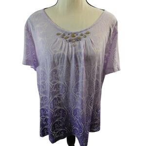 Alfred Dunner PM Ombre Purple Blouse Sheer Jewels Short Sleeves Casual